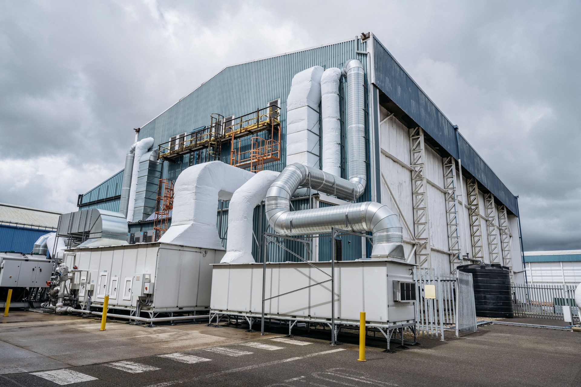 Complex exterior of vertical farm hydroponics facility